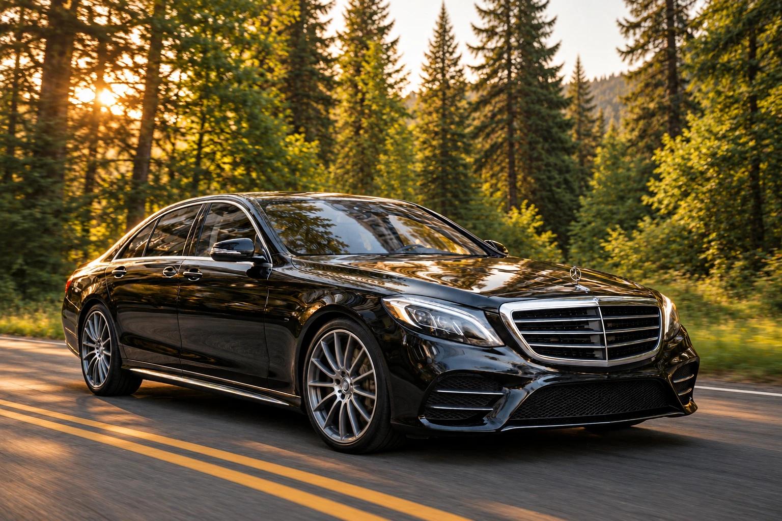 Black Mercedes-Benz S-Class luxury sedan